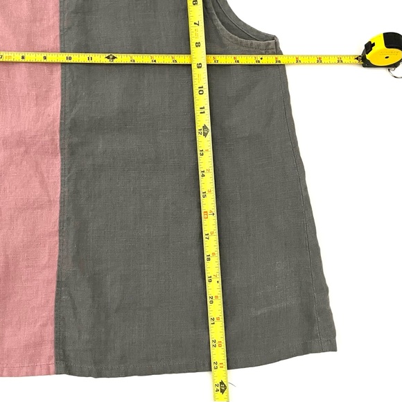 Love to Love You Pink and Gray Color Block Sleeveless Linen Pocket Shirt Medium - Picture 4 of 5